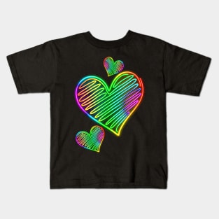 Heart Love Neon Rainbow Colors Kids T-Shirt